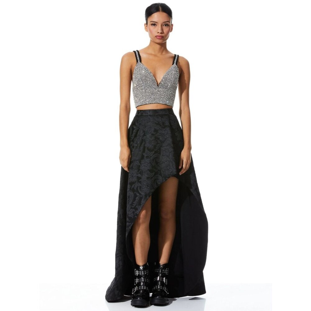 Alice + Olivia Serra Black Assymetrical High Low Skirt 4 NWT $695 - Picture 2 of 8